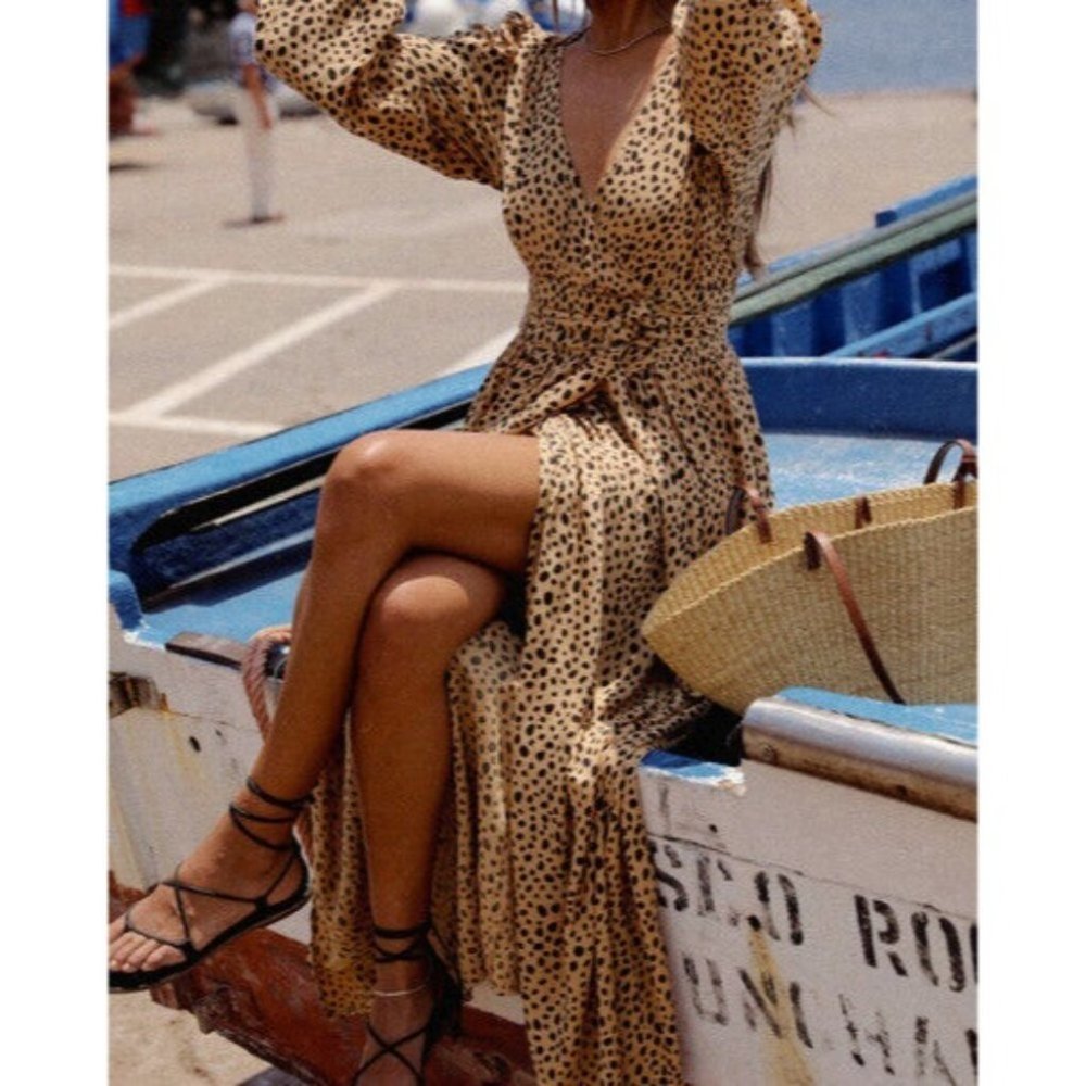 Billabong BNWT Nine Lives Wrap Maxi Dress Gold Dust Long Maxi Size XS - Picture 6 of 12